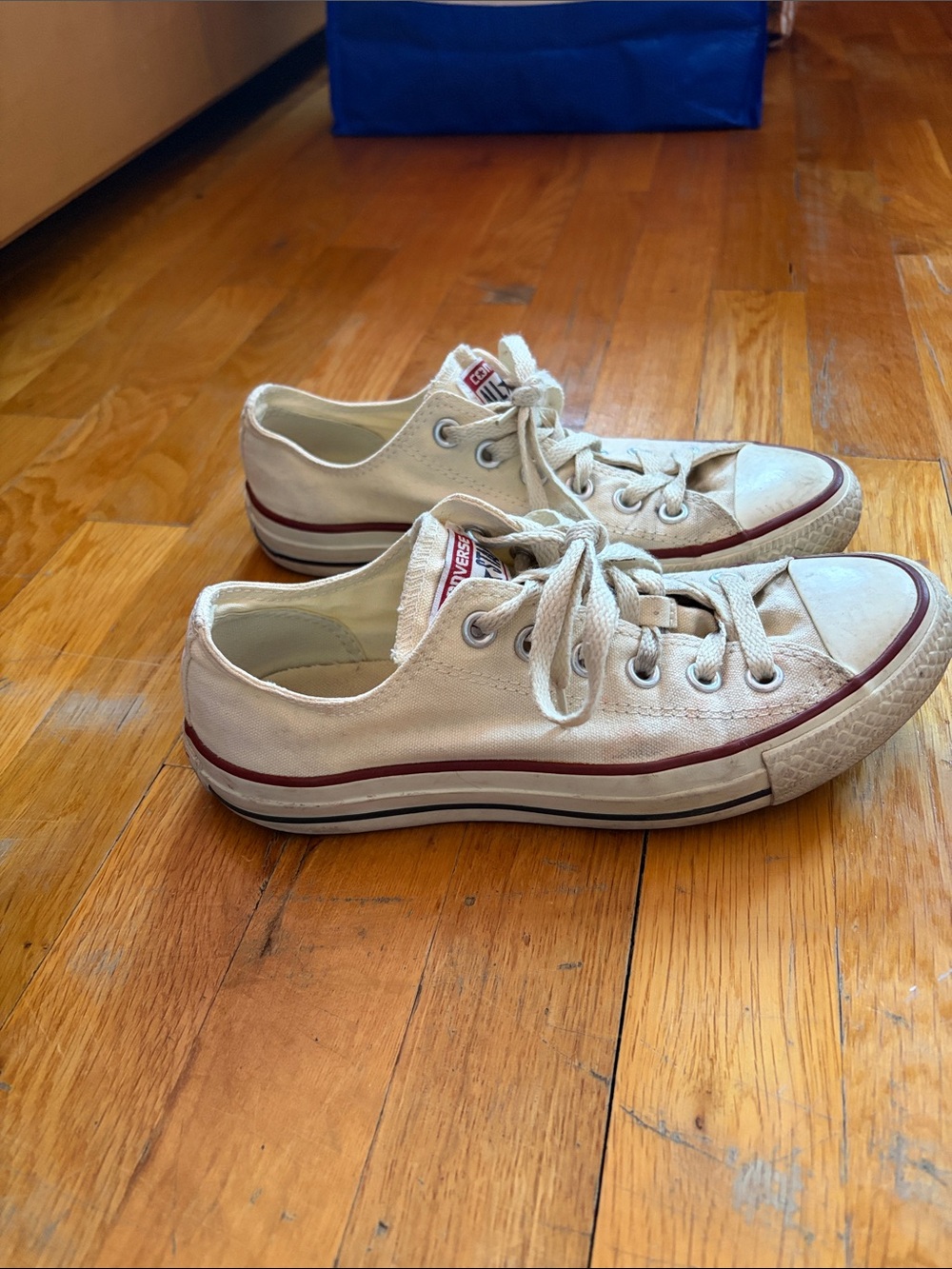 Converse Kids Low-Top Canvas Sneakers - Off-White with Maroon Stripe